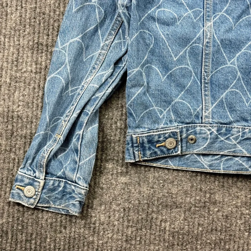 Old Navy Kids Blue Denim Heart Print Trucker Jacket Size L 10-12